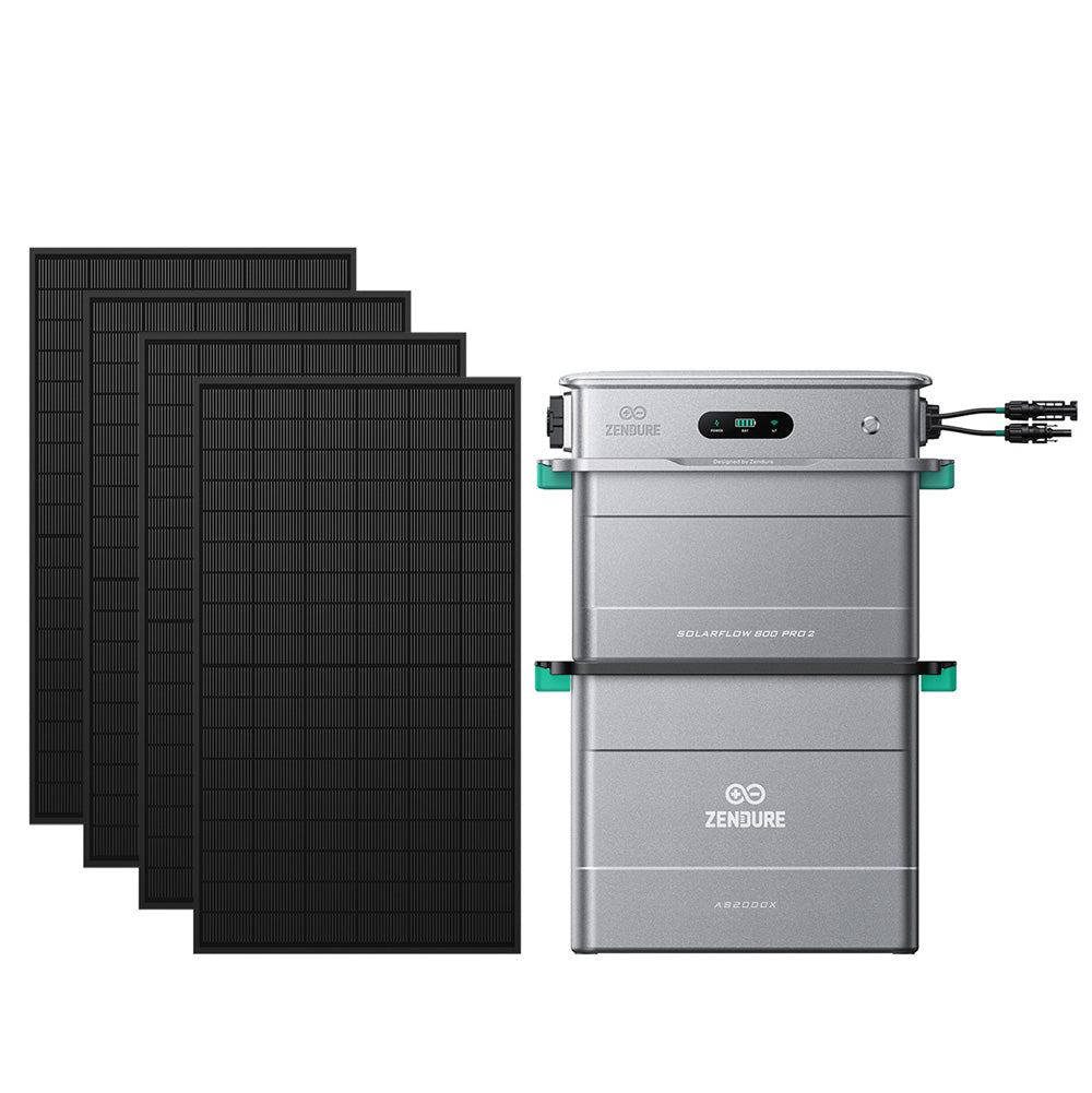 Zendure SolarFlow 800 Pro 2 mit einem Erweiterungsakku und 4 bifazialen Solarmodulen