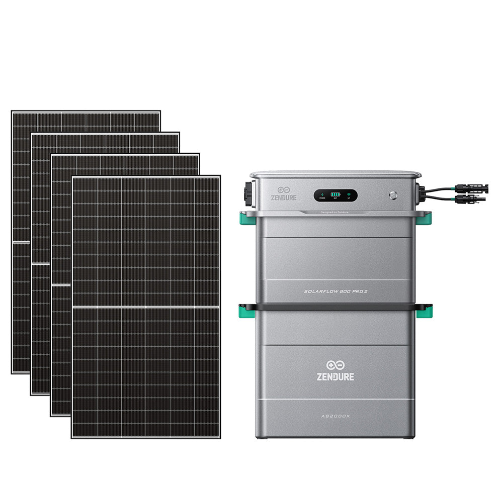 Zendure SolarFlow 800 Pro 2 mit einem Erweiterungsakku und 4 bifazialen Solarmodulen