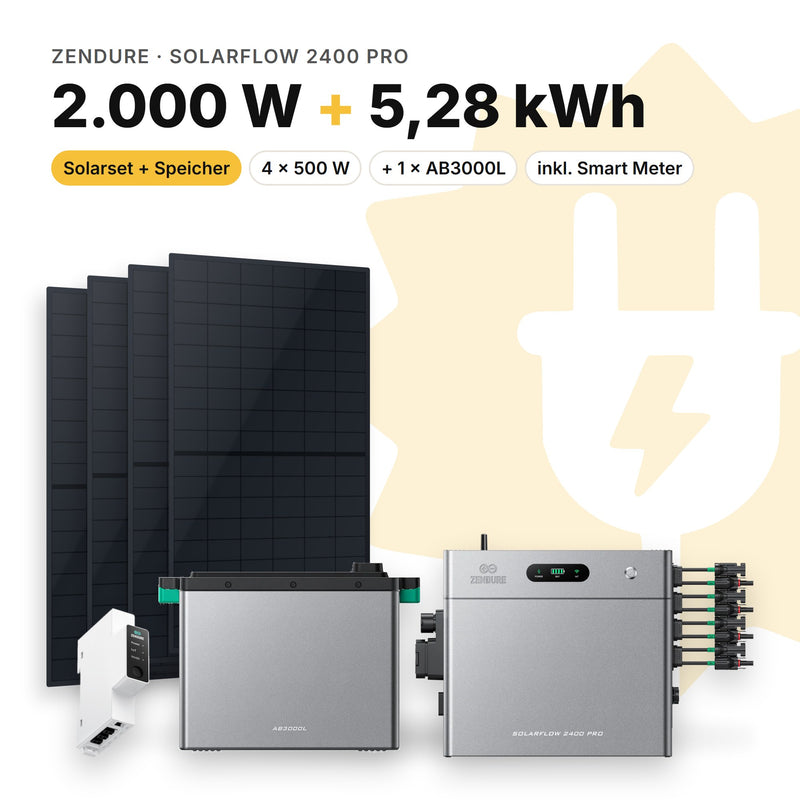 Set 2.000 Wp + Zendure SolarFlow 2400 Pro + 1 × AB3000L